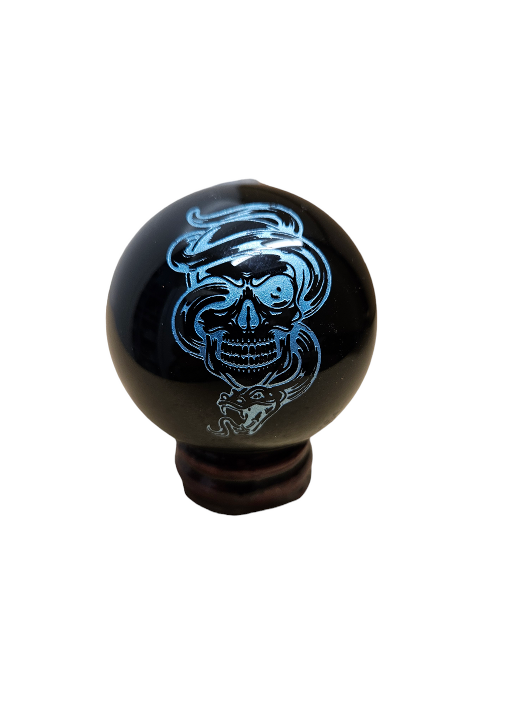 Etched Black Obsidian Sphere (wooden stand included)
