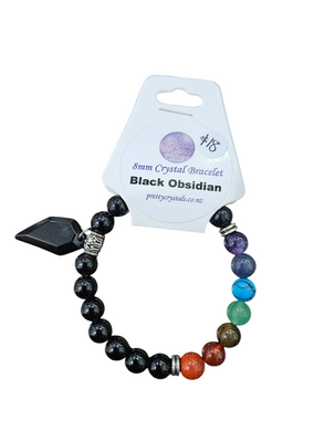 Black Obsidian 8mm Bracelet with Charm