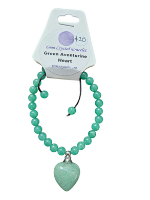 Green Aventurine 6mm Bracelet with Heart