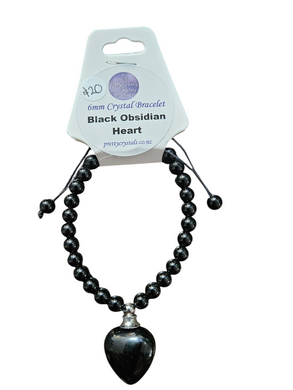 Black Obsidian 6mm Bracelet with Heart