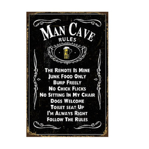 Man Cave Rules - Metal Wall Hanging